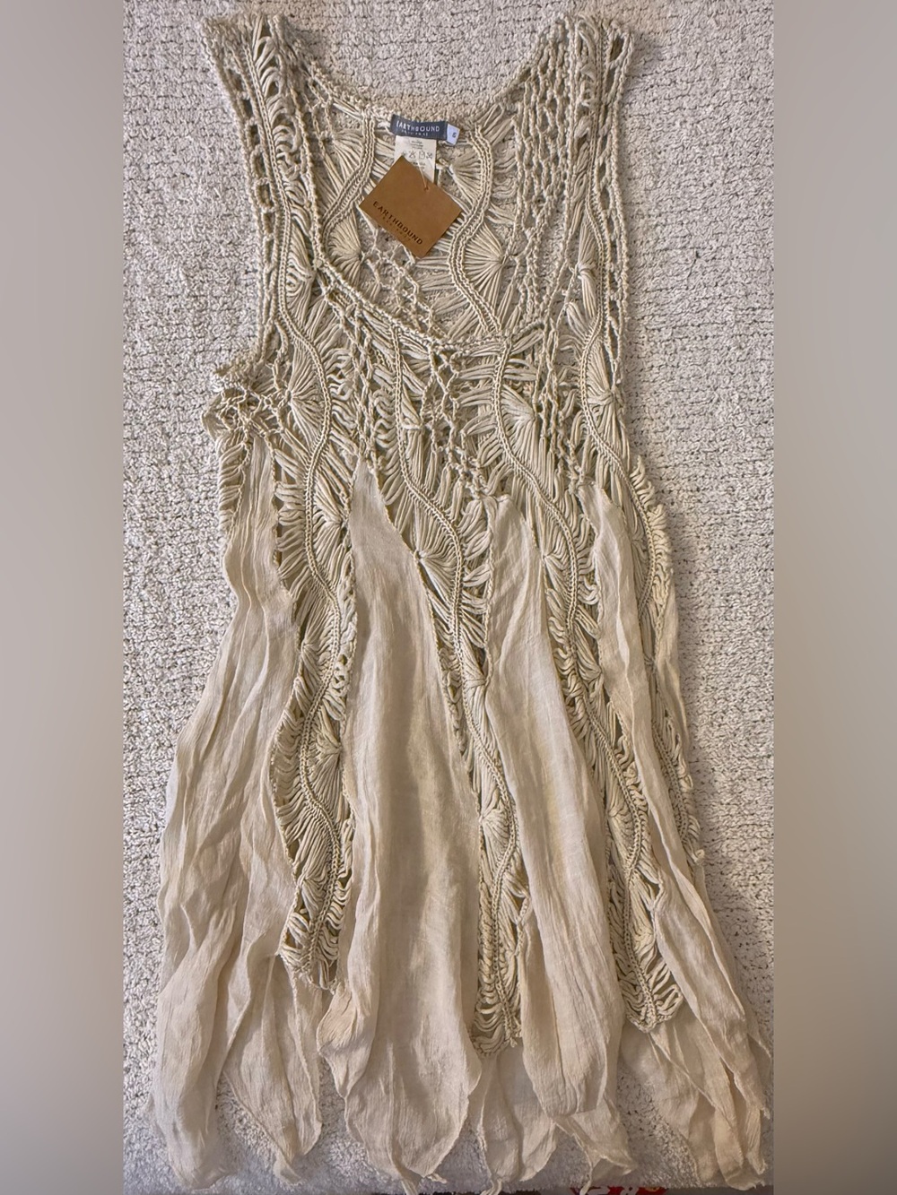 EARTHBOUND Cream Crochet & Gauze Tank Top S